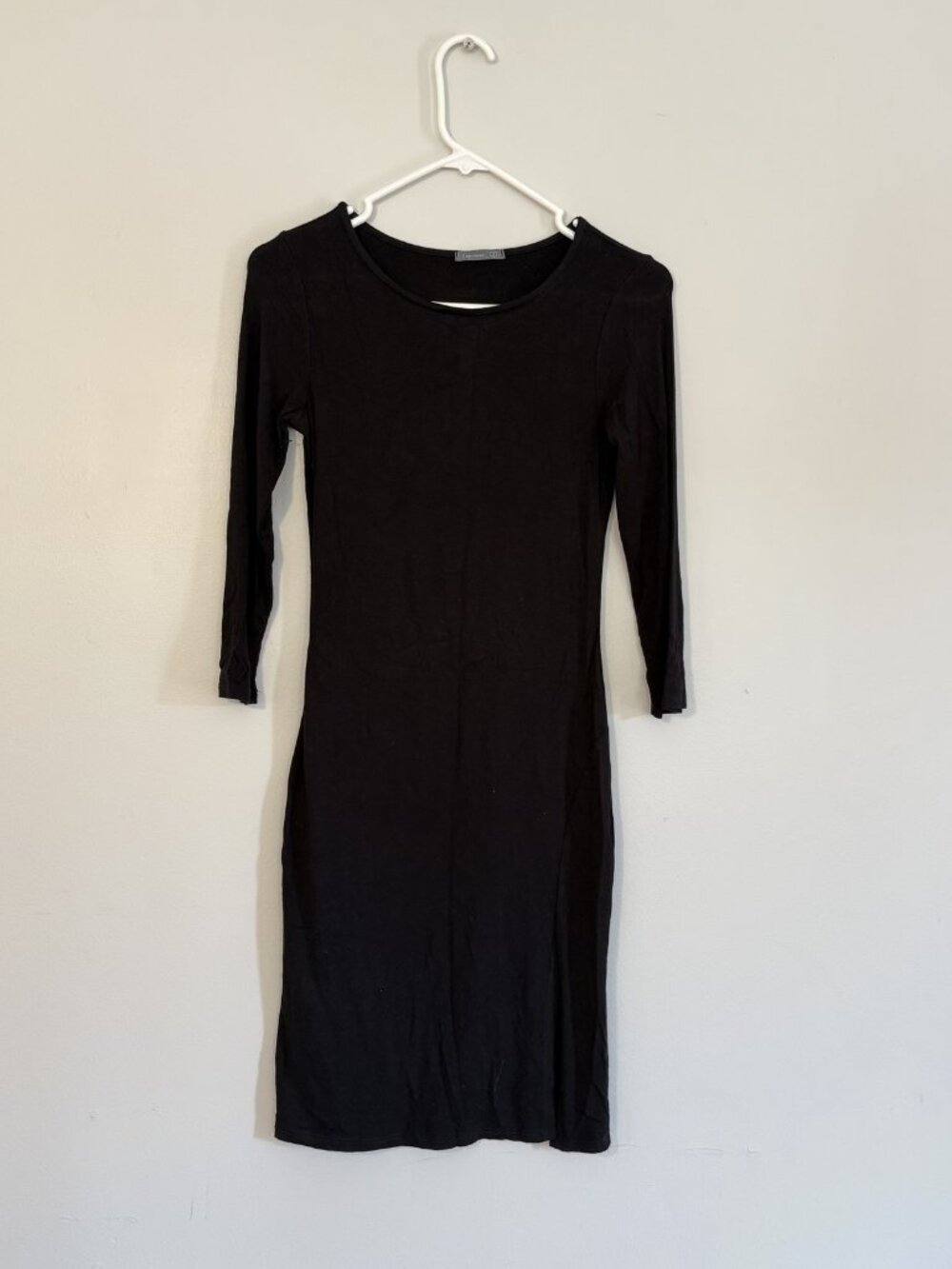 Soprano Black Bodycon Midi Dress 3/4 Sleeve Scoop Neck Stretch Knit Size S